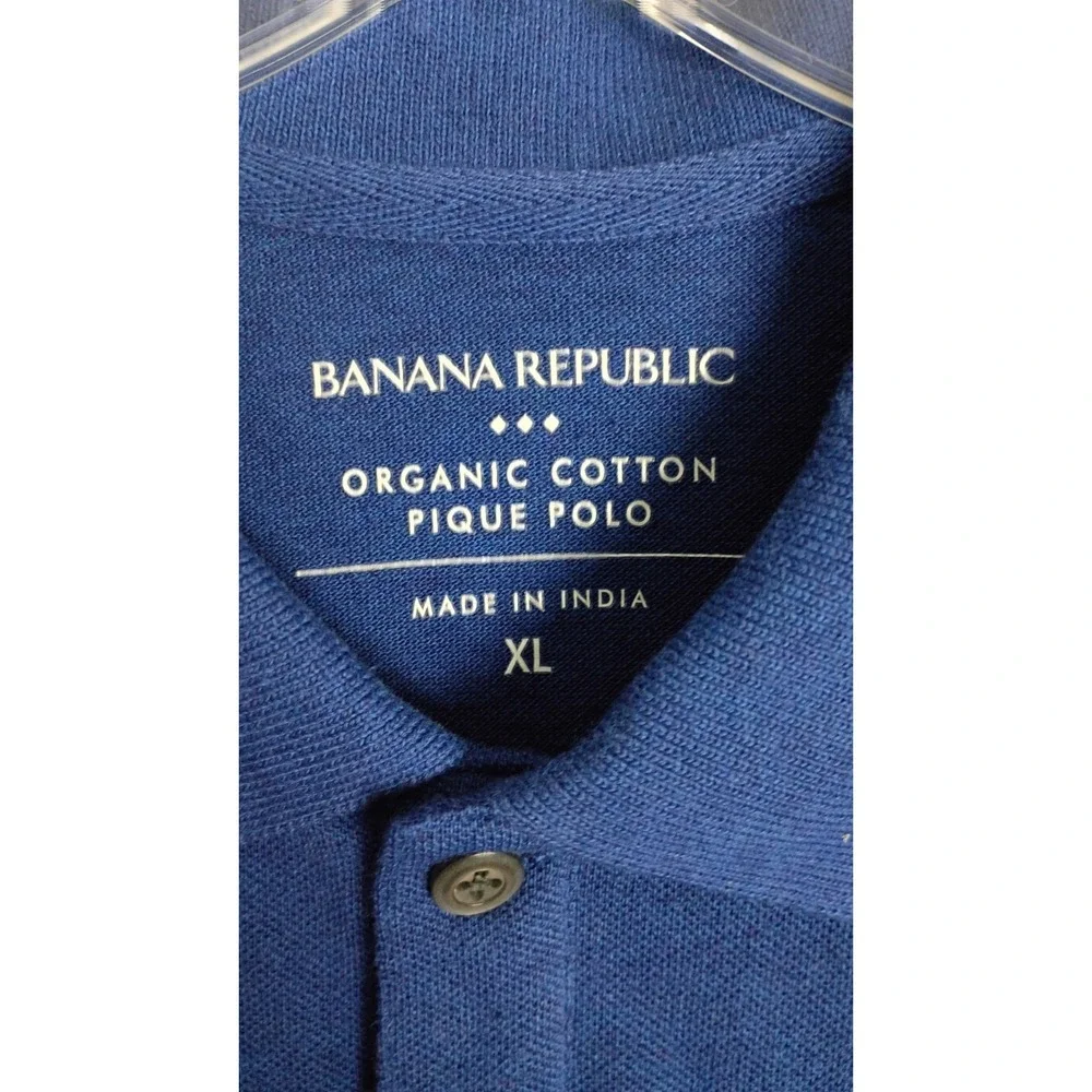 Banana Republic Mens Organic Cotton Pique Polo Short Sleeve XL - BLUE‎